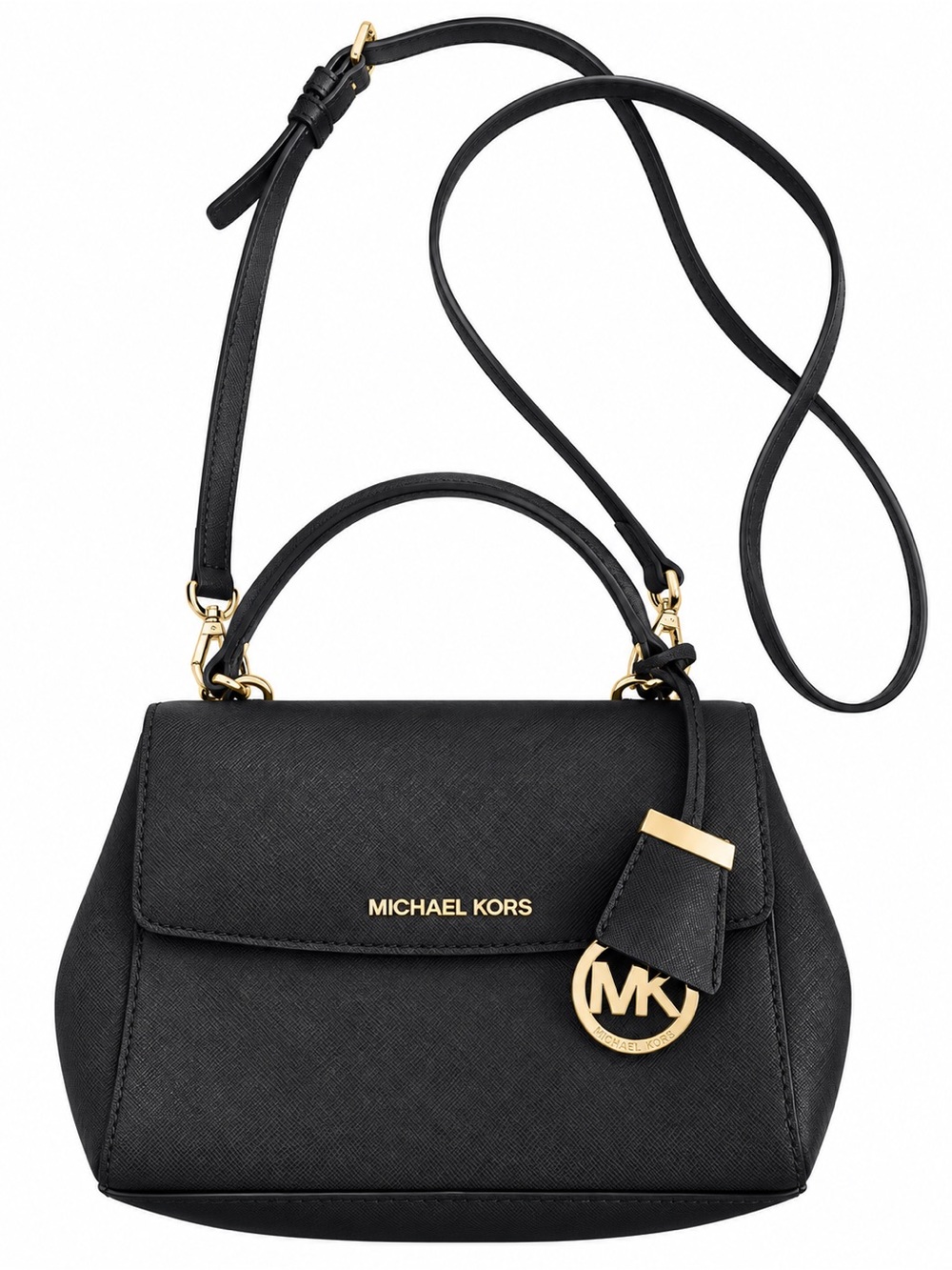 Michael Kors Black Saffiano Leather Top-Handle Satchel with Gold Hardware